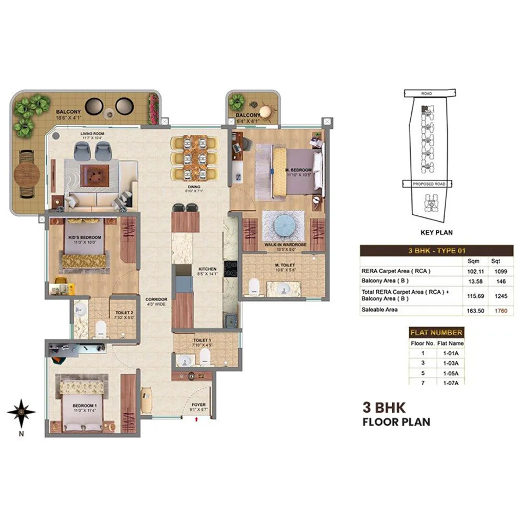 Aqua Bay 3 BHK floor plan